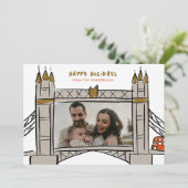 Tower Bridge London Double Decker Kerstfoto Feestdagenkaart (Staand voorkant)