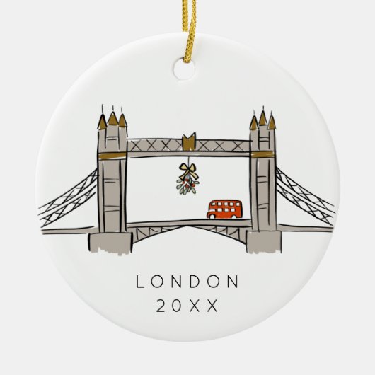 Tower Bridge London Double Decker Kerstfoto Keramisch Ornament (Voorkant)