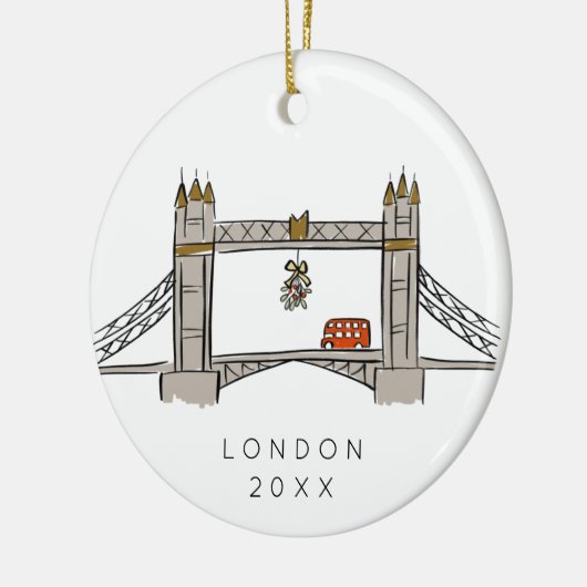 Tower Bridge London Double Decker Kerstfoto Keramisch Ornament (Links)
