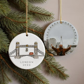 Tower Bridge London Double Decker Kerstfoto Keramisch Ornament