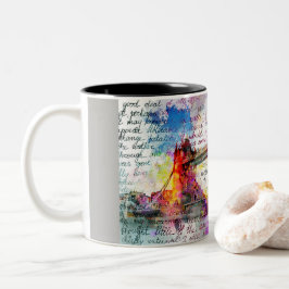 Tower Bridge, London, Sketchbook Art Tweekleurige Koffiemok