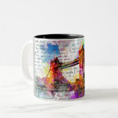 Tower Bridge, London, Sketchbook Art Tweekleurige Koffiemok (Voorkant links)