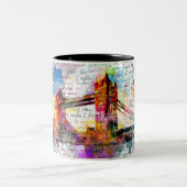 Tower Bridge, London, Sketchbook Art Tweekleurige Koffiemok (Center)