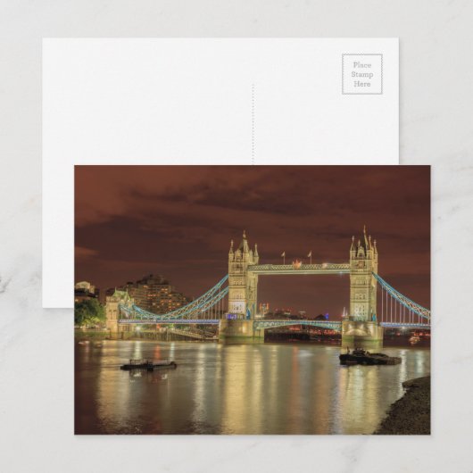 Tower Bridge 's nachts, Londen Briefkaart (Voorkant / Achterkant)