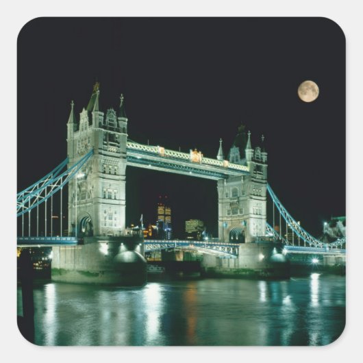 Tower Bridge 's nachts, Londen, Engeland Vierkante Sticker (Voorkant)