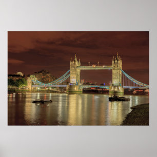 Tower Bridge 's nachts, Londen Poster