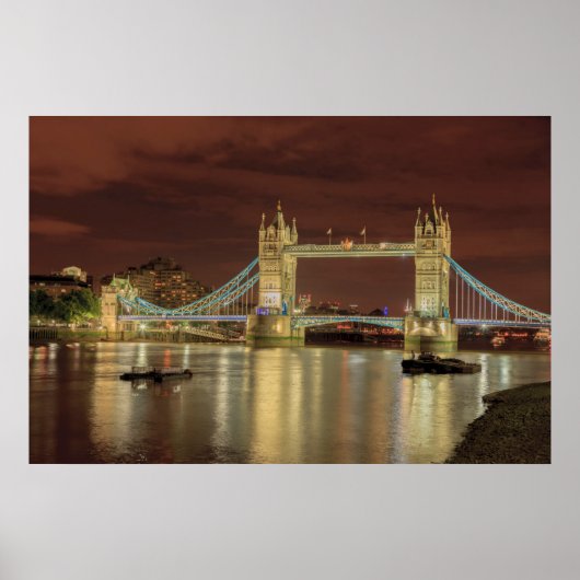 Tower Bridge 's nachts, Londen Poster (Voorkant)
