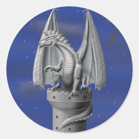 Tower Guardian - Silver Dragon Ronde Sticker (Voorkant)