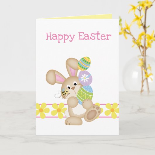 Tower of Coloured Easter Eggs Wenskaart Kaart (Gele Bloem)