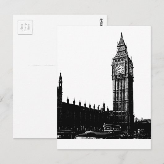 Tower of London Big Ben zwart-wit foto Briefkaart (Voorkant / Achterkant)
