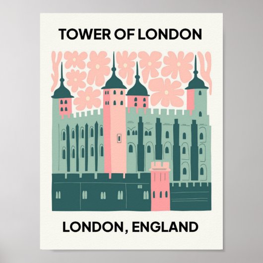 Tower of London Engeland abstracte reizen bloemsie Poster (Voorkant)