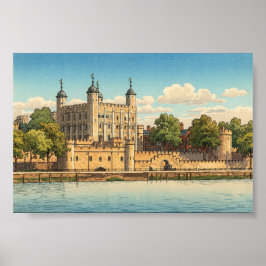 Tower of London Japanese Woodblock Print