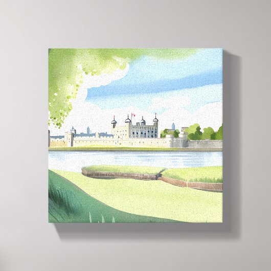 Tower of London | Waterverf landschap VK Canvas Afdruk (Voorkant)