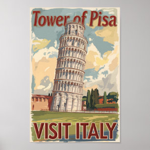 Tower of Pisa Italië Painterly Travel Art Vintage Poster