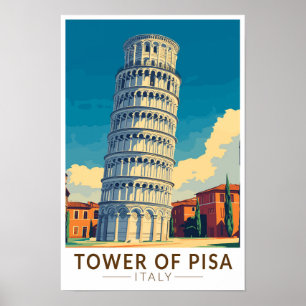 Tower of Pisa Italië Travel Art Vintage Poster