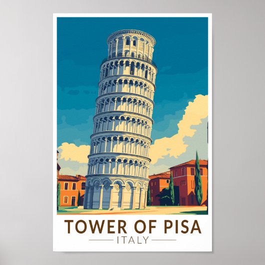 Tower of Pisa Italië Travel Art Vintage Poster (Voorkant)