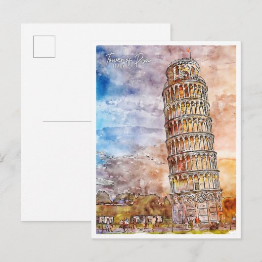 Tower of Pisa Italië vintage reis waterverf Briefkaart (Voorkant / Achterkant)