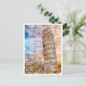 Tower of Pisa Italië vintage reis waterverf Briefkaart (Staand voorkant)