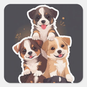 Tower of Puppies - Schattigee en gezonde huisdiere Vierkante Sticker