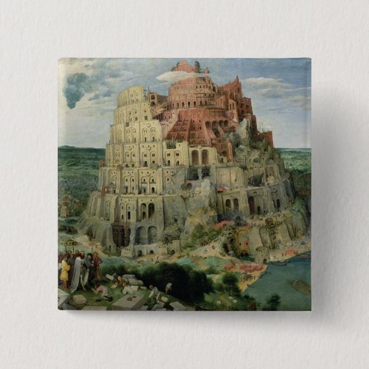 Tower van Babel, 1563 (olie op het paneel) Vierkante Button 5,1 Cm (Voorkant)