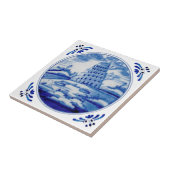 Tower van Babel Blue White Delft 19th Century Repr Tegeltje (Zijkant)