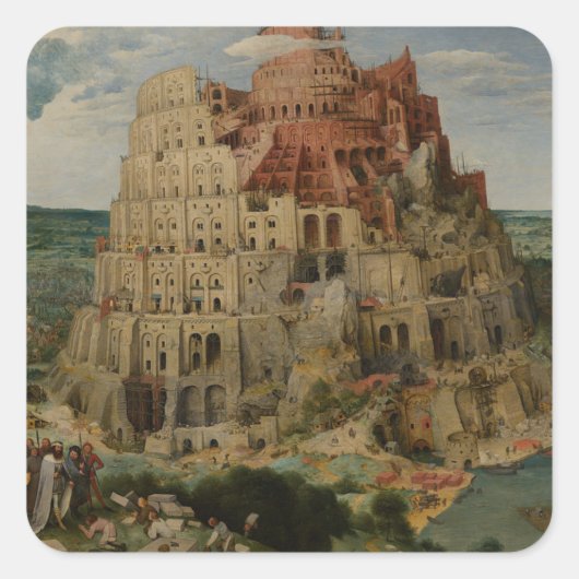 Tower van Babel door Peter Bruegel de Ouder Vierkante Sticker (Voorkant)
