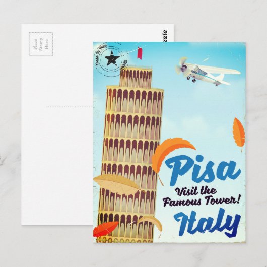 Tower van de  vakantie van Pisa. Briefkaart (Voorkant / Achterkant)