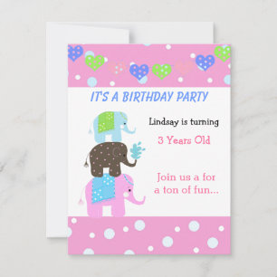 Tower van Elephants Birthday Invitation Kaart