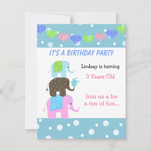 Tower van Elephants Birthday Invitation Kaart (Voorkant)