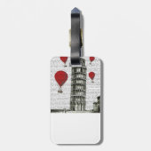 Tower van Pisa en Red Hot Air-ballonnen Bagagelabel (Achterkant verticaal)