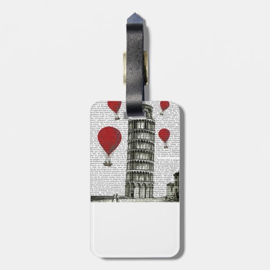 Tower van Pisa en Red Hot Air-ballonnen Bagagelabel (Achterkant verticaal)