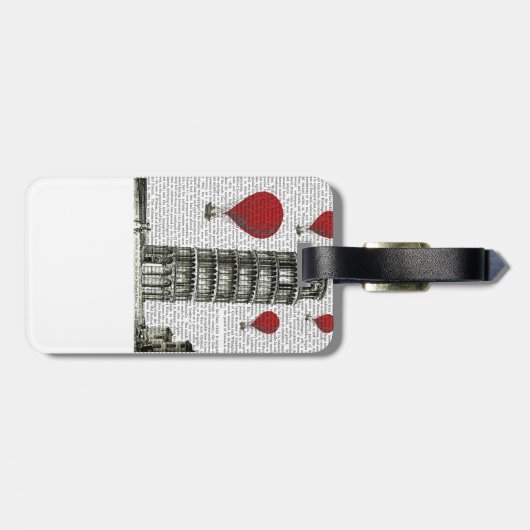 Tower van Pisa en Red Hot Air-ballonnen Bagagelabel (Achterkant horizontaal)