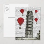 Tower van Pisa en Red Hot Air-ballonnen Briefkaart (Voorkant / Achterkant)