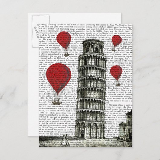 Tower van Pisa en Red Hot Air-ballonnen Briefkaart (Voorkant / Achterkant)
