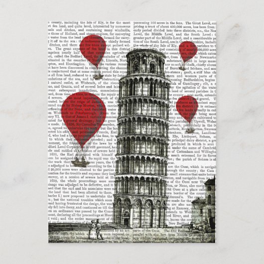 Tower van Pisa en Red Hot Air-ballonnen Briefkaart (Voorkant)