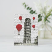 Tower van Pisa en Red Hot Air-ballonnen Briefkaart (Staand voorkant)