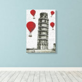 Tower van Pisa en Red Hot Air-ballonnen Canvas Afdruk (Insitu (Houten vloer))