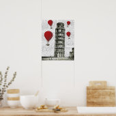 Tower van Pisa en Red Hot Air-ballonnen Poster (Keuken)