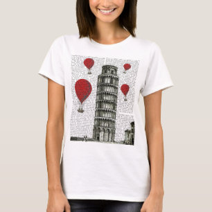 Tower van Pisa en Red Hot Air-ballonnen T-shirt