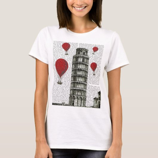 Tower van Pisa en Red Hot Air-ballonnen T-shirt (Voorkant)