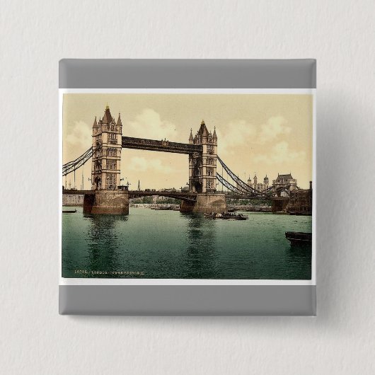 Towerbrug, III. (open), Londen, Engeland zeldzame Vierkante Button 5,1 Cm (Voorkant)