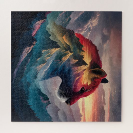 Towering Mountain Silhouet Puma Zonsondergang Legpuzzel (Horizontaal)