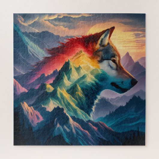 Towering Mountain Silhouet Wolf Sunset Legpuzzel (Verticaal)