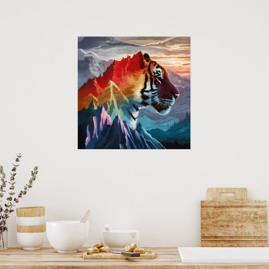 Towering Mountain Silhouette Tiger Sunset Poster (Keuken)