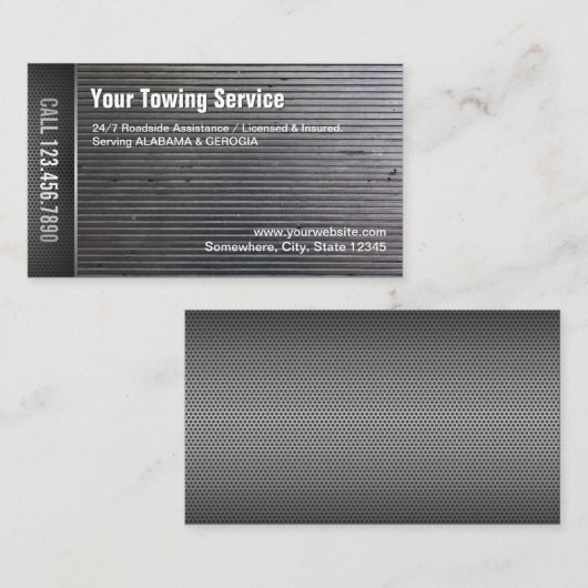 Towing Service Professional Grunge Metal Visitekaartje (Voorkant / Achterkant)