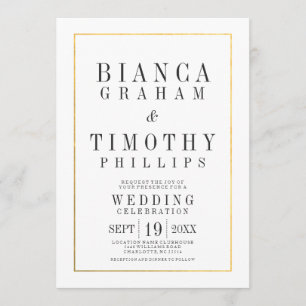 Town Hall Typography Wedding Celebration Invite Kaart