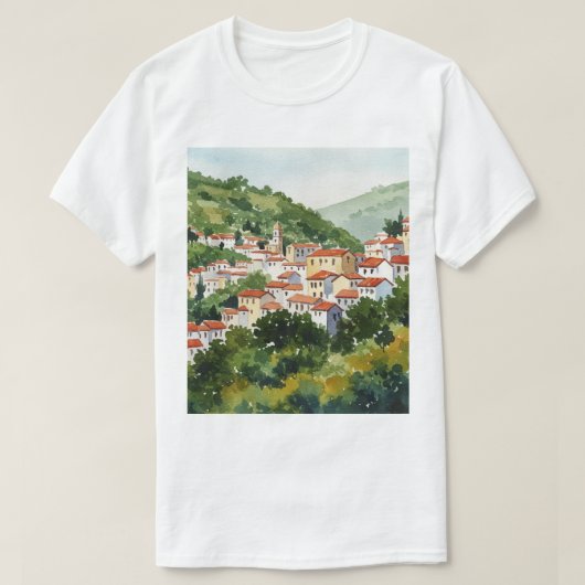Town on a green hill t-shirt (Design voorkant)