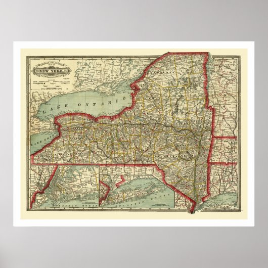 Town & Railroad New York Map 1888 Poster (Voorkant)