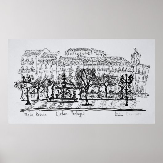 Town Square Placa Rossio | Lissabon, Portugal Poster (Voorkant)