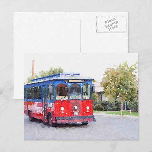 Town Trolley Waterverf Briefkaart (Voorkant / Achterkant)